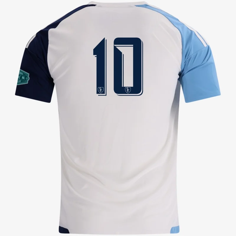 ECNL RL home jersey (white with sky blue and navy sleeves), back