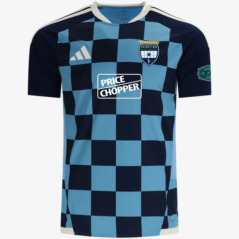 ECNL RL third kit jersey (sky blue and navy checks), front